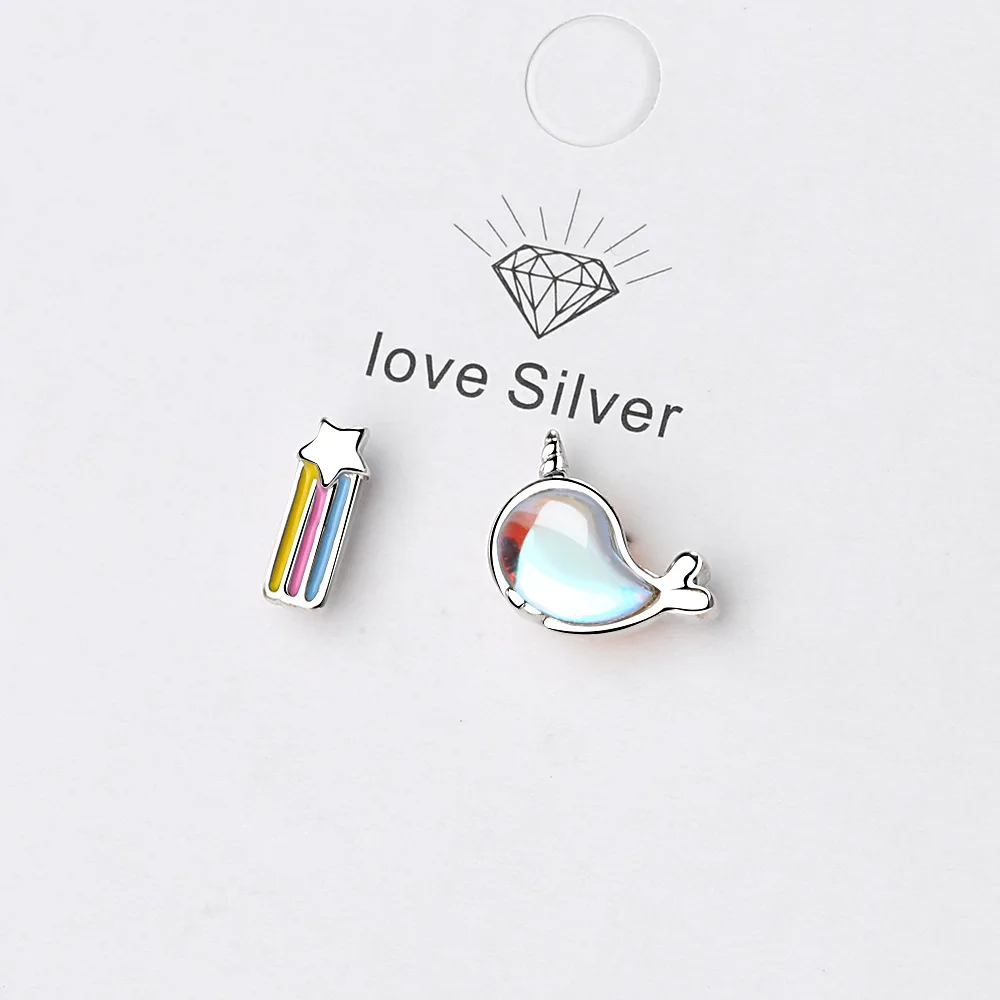 925 Sterling Silver Rainbow Whale Asymmetry Stud Earrings For Women Luxury Jewelry Engagement Accessories Argent 925 Jewellery
925 Sterling Silver Rainbow Whale Asymmetry Stud Earrings For Women Luxury Jewelry Engagement Accessories Argent 925 Jewellery