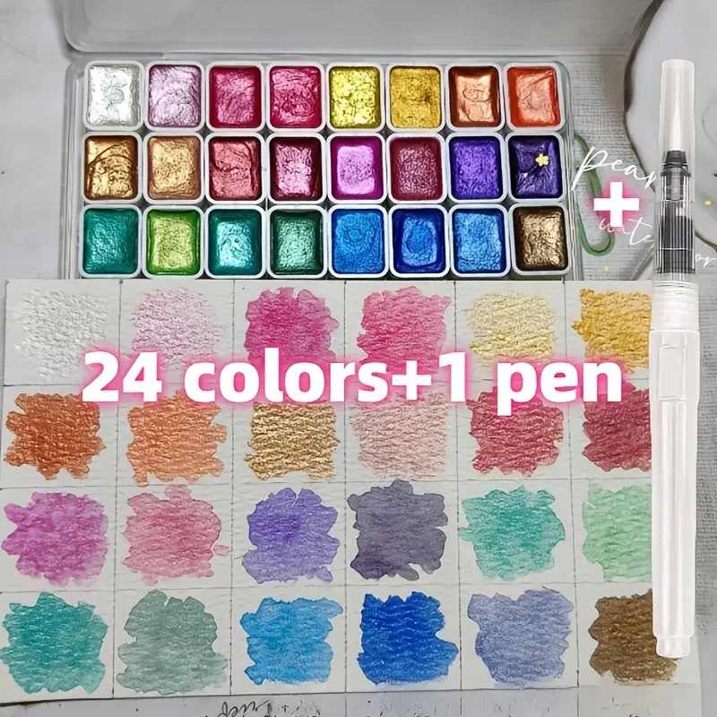 25pcs 24 colors + one water brush-24 Color Pearl Watercolor Mini Paint Set - Brilliant, Light-Fast Colors for Chinese Painting
25pcs 24 colors + one water brush-24 Color Pearl Watercolor Mini Paint Set - Brilliant, Light-Fast Colors for Chinese Painting