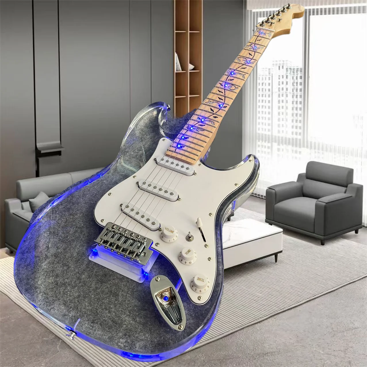 Electric guitar, factory customized, made of maple and peach wood, acrylic, in stock, fast and free delivery
Electric guitar, factory customized, made of maple and peach wood, acrylic, in stock, fast and free delivery