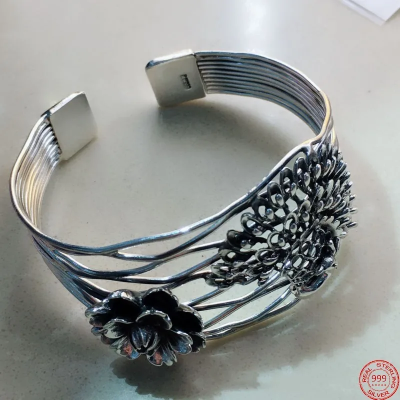 S999 Sterling Silver Bracelets for Women New Women's Fashion Hollow Rose Peacock Wide Bangle Classic Jewelry Wholesale
S999 Sterling Silver Bracelets for Women New Women's Fashion Hollow Rose Peacock Wide Bangle Classic Jewelry Wholesale