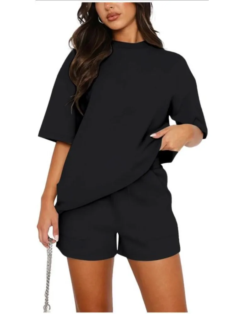 Summer New Fashion Two Piece Outfits Black Elegant Office Holiday Casual Loose Women Top Short Pant Woman 2 Piece Set Outfit
Summer New Fashion Two Piece Outfits Black Elegant Office Holiday Casual Loose Women Top Short Pant Woman 2 Piece Set Outfit
