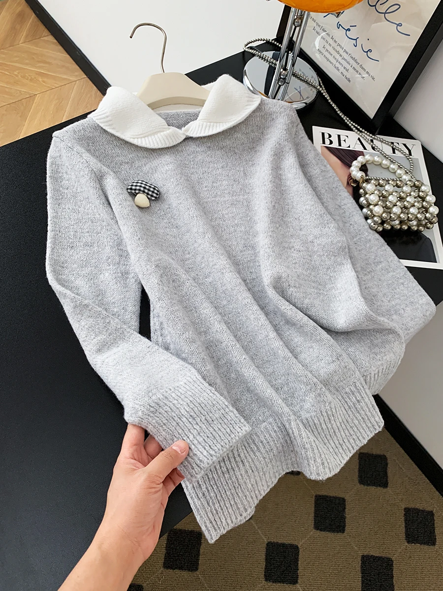 Осенние вязаные свитера с лацканами, женские зимние мягкие теплые повседневные пуловеры Y2K, свободные простые универсальные женские джемперы, новинка 
Осенние вязаные свитера с лацканами, женские зимние мягкие теплые повседневные пуловеры Y2K, свободные простые универсальные женские джемперы, новинка