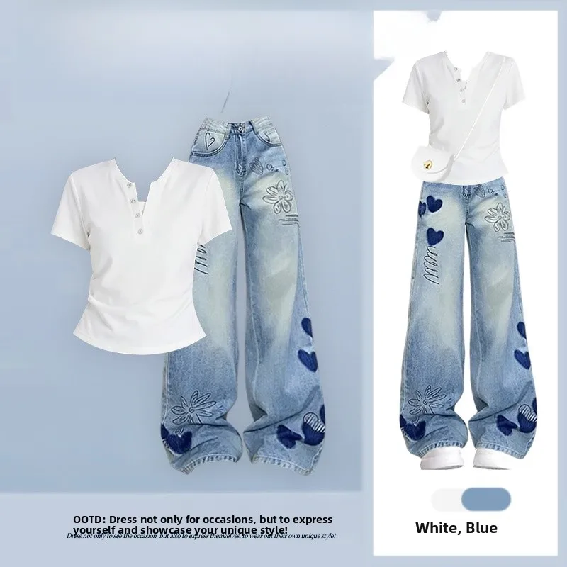 Slimming Summer 2026 High Waist Straight Leg Jeans Top Bottoms Set Versatile Age Reduction Slim Fit Two Piece Denim Outfit
Slimming Summer 2026 High Waist Straight Leg Jeans Top Bottoms Set Versatile Age Reduction Slim Fit Two Piece Denim Outfit