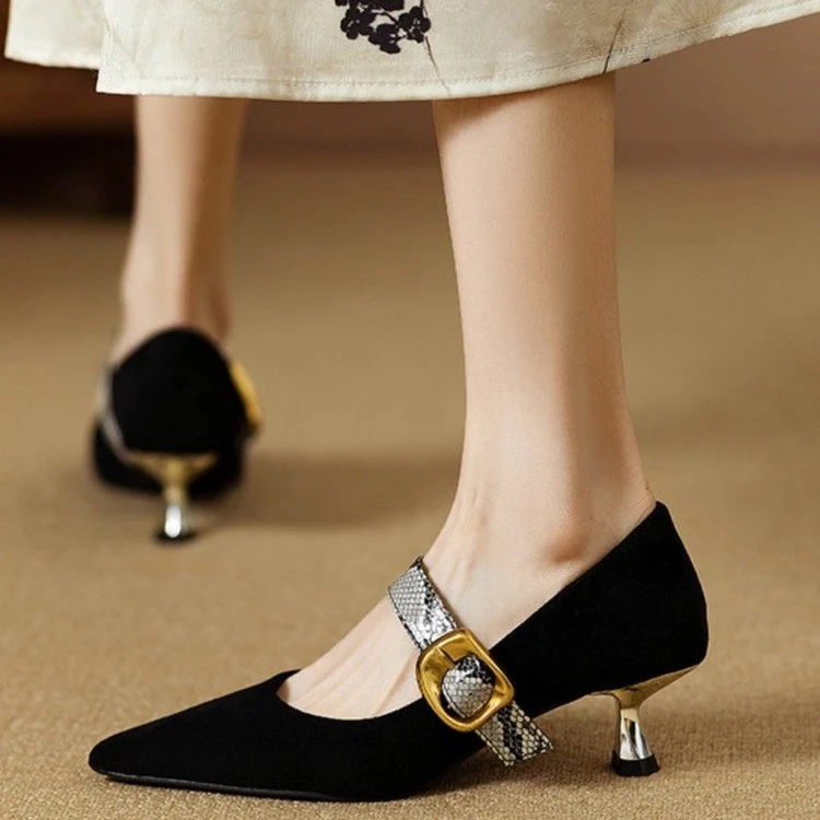 Spring/Autumn Women Shoes Sheep Suede Leather Shoes for Women Pointed Toe Chunky Heel Shoes Metal Buckle Women Pumps
Spring/Autumn Women Shoes Sheep Suede Leather Shoes for Women Pointed Toe Chunky Heel Shoes Metal Buckle Women Pumps