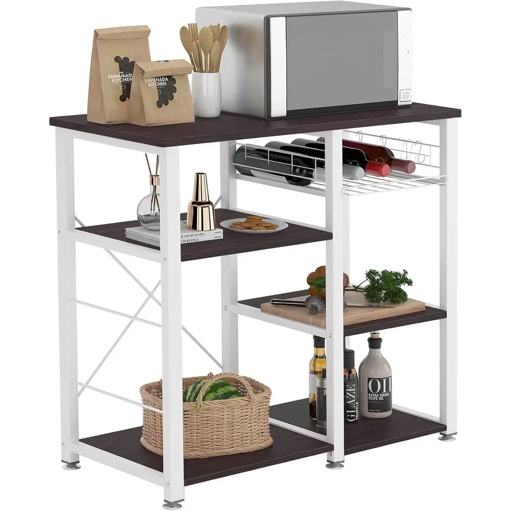 Black Kitchen Island Workstation with Storage Shelves and Microwave Stand
Black Kitchen Island Workstation with Storage Shelves and Microwave Stand