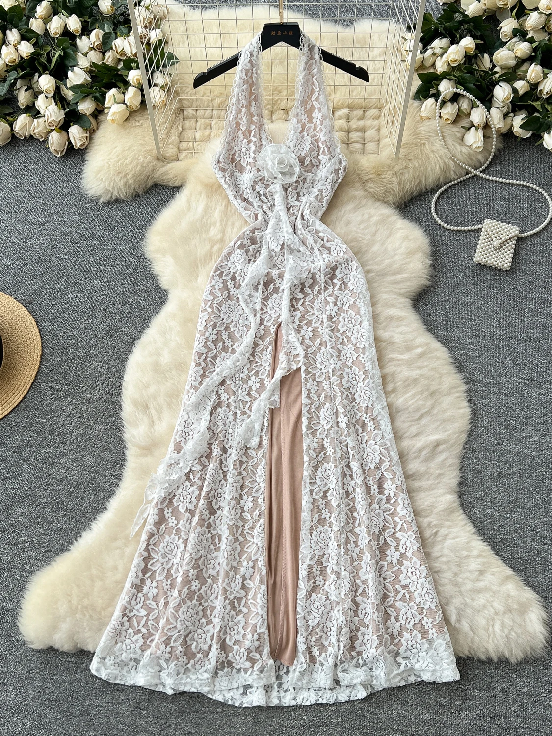 Pure Desire Sexy 3D Flower V-Neck Hanging Neck Sleeveless Lace Dress Women Slimming Split Back Long Dress Korean Style High W...
Pure Desire Sexy 3D Flower V-Neck Hanging Neck Sleeveless Lace Dress Women Slimming Split Back Long Dress Korean Style High W...