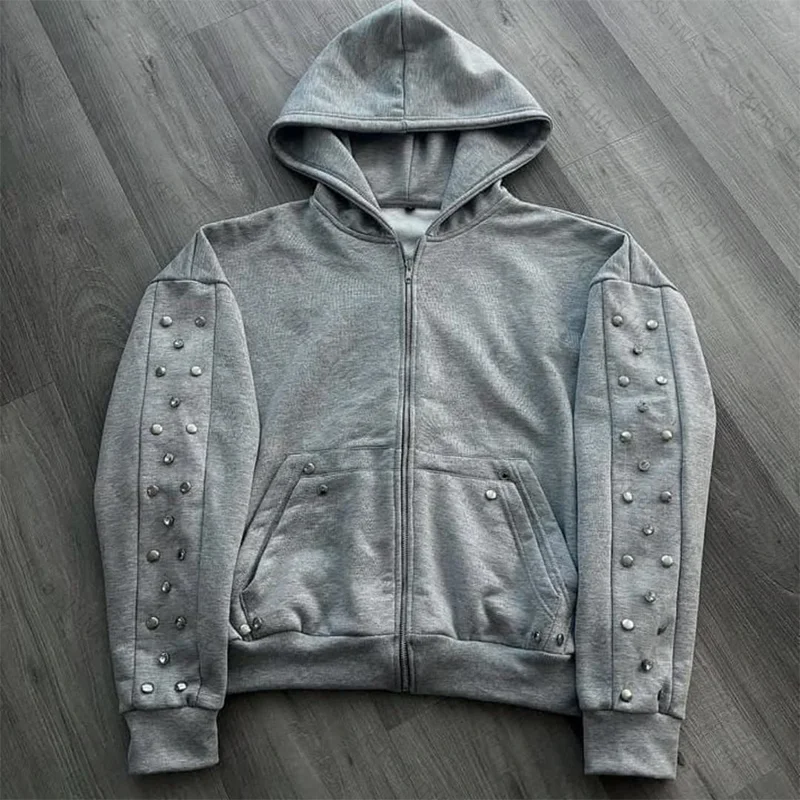 Oversized Harajuku Grey Vintage Fashion Zipper Hoodie European and American Autumn/Winter High Street Versatile Sweatshirt emo
Oversized Harajuku Grey Vintage Fashion Zipper Hoodie European and American Autumn/Winter High Street Versatile Sweatshirt emo