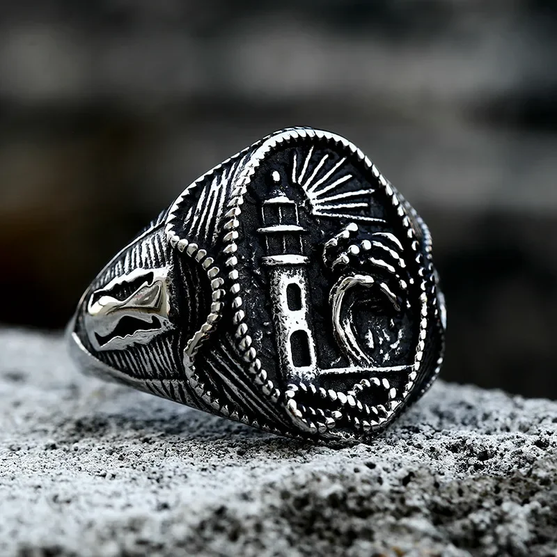 Vintage Nautical Lighthouse Viking Rings for Men Stainless Steel Nautical Amulet Signet Ring Nordic Peace Amulet Jewelry Gift
Vintage Nautical Lighthouse Viking Rings for Men Stainless Steel Nautical Amulet Signet Ring Nordic Peace Amulet Jewelry Gift