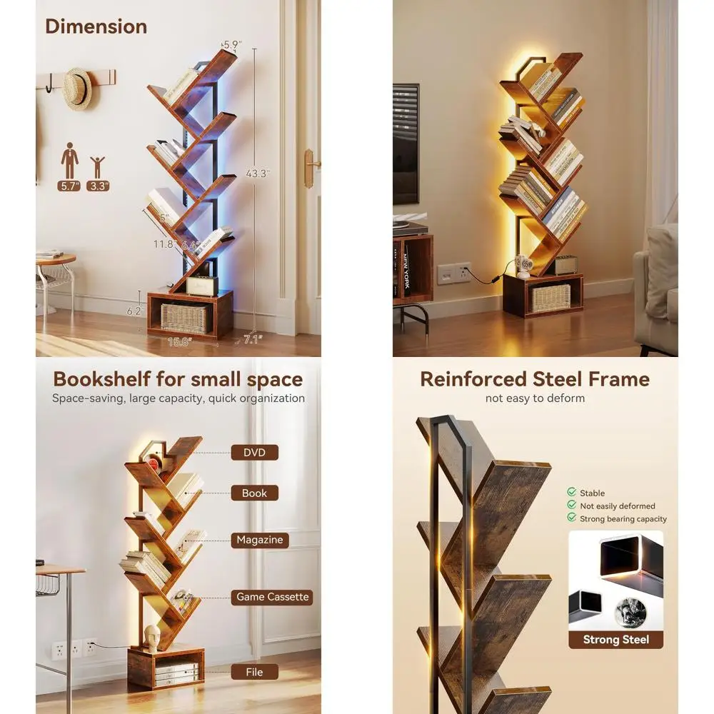 6-Shelf Narrow Floor Standing Bookcase with Cabinet, Tall Steel and Wood Organizer for Home, Vintage Style
6-Shelf Narrow Floor Standing Bookcase with Cabinet, Tall Steel and Wood Organizer for Home, Vintage Style