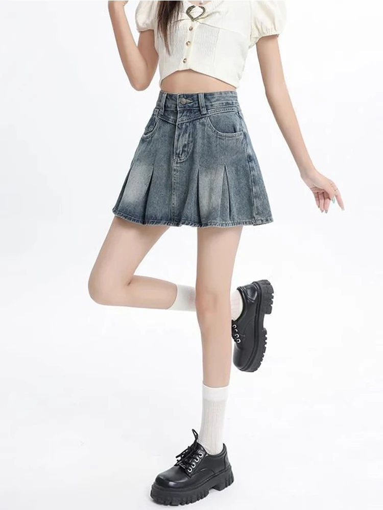 Women's Blue A-line Denim Pleated Skirt Vintage 90s Aesthetic Y2k Jean Skirt Harajuku Korean Cowboy Skirts 2000s Clothes Summer
Women's Blue A-line Denim Pleated Skirt Vintage 90s Aesthetic Y2k Jean Skirt Harajuku Korean Cowboy Skirts 2000s Clothes Summer
