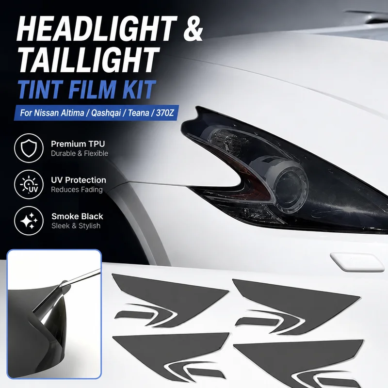 TPU Headlight and Taillight Tint Film Kit for Nissan Altima, Qashqai, Teana, 370Z - Smoke Black Car Accessories
TPU Headlight and Taillight Tint Film Kit for Nissan Altima, Qashqai, Teana, 370Z - Smoke Black Car Accessories