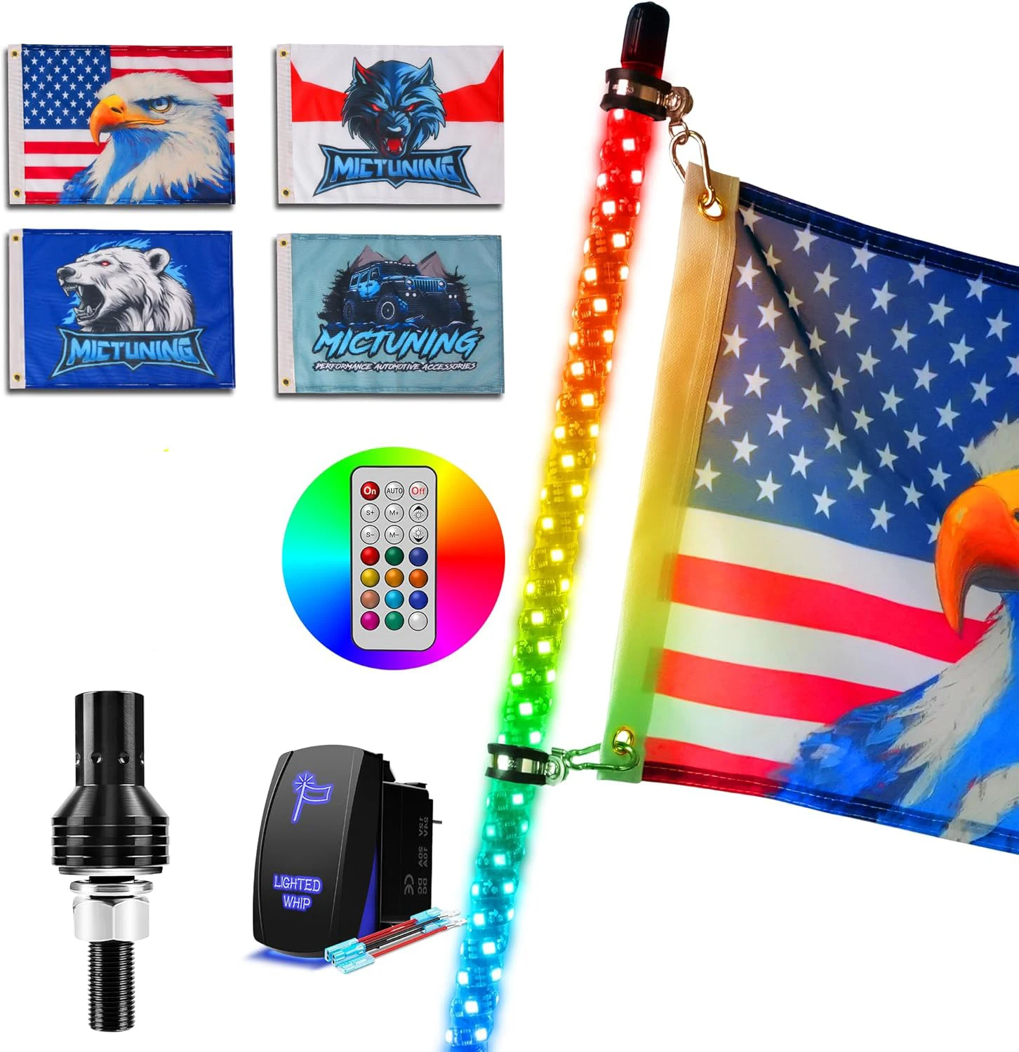 1pc 3ft Spiral LED Whip Light RF Remote Control, RGB Chasing Lighted with Rocker Switch, for UTV ATV Polaris RZR Can-Am SXS
1pc 3ft Spiral LED Whip Light RF Remote Control, RGB Chasing Lighted with Rocker Switch, for UTV ATV Polaris RZR Can-Am SXS