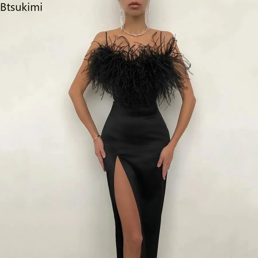 2026 Women's Fashion Sexy Straps Feather Dress Women Solid Split Hem Long Dress Vestidos Spring Summer Femme Party Bodycon Dress
2026 Women's Fashion Sexy Straps Feather Dress Women Solid Split Hem Long Dress Vestidos Spring Summer Femme Party Bodycon Dress