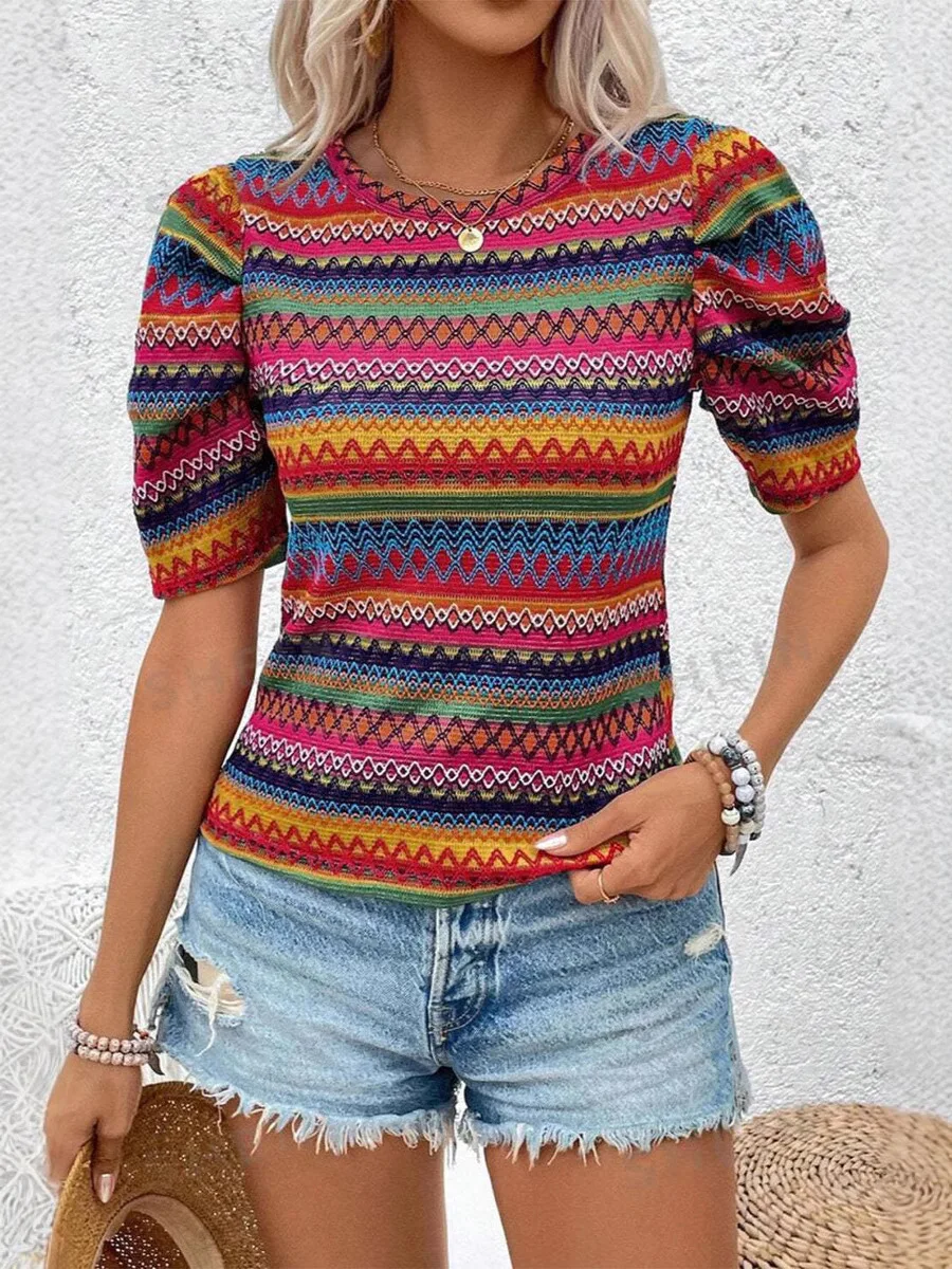 Women‘s T- Shirt, Slim-fit Tees, Bohemian Style 2025, Short Sleeve Tops 
Women‘s T- Shirt, Slim-fit Tees, Bohemian Style 2025, Short Sleeve Tops