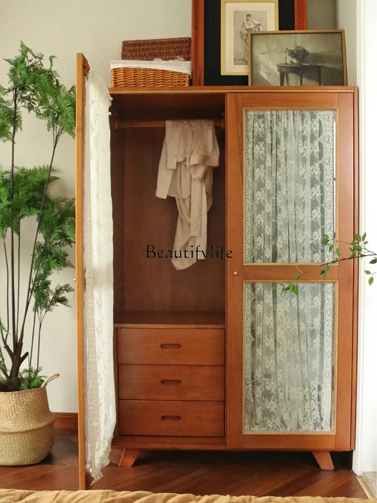 French retro solid wood wardrobe niche double door gauze curtain glass cabinet bedroom storage hanging clothes
French retro solid wood wardrobe niche double door gauze curtain glass cabinet bedroom storage hanging clothes