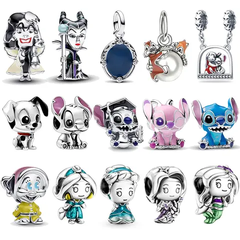 DISNEYS 925 Sterling Silver Halloween Stitch Dumbo Princess Charms Bead For Women Original 925 Bracelet DIY Jewelry Pendant Gift