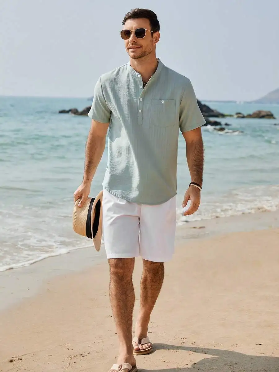 Men Solid Casual Short Sleeve Shirt With Chest Pocket Summer Linen Blend
Men Solid Casual Short Sleeve Shirt With Chest Pocket Summer Linen Blend