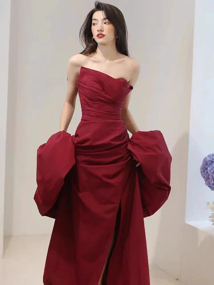 Red Wine Color Asymmetrical Hem Evening Dr Luxury Strapl Evening Gown Wedding Engagement Par Celebration Long Dr
Red Wine Color Asymmetrical Hem Evening Dr Luxury Strapl Evening Gown Wedding Engagement Par Celebration Long Dr
