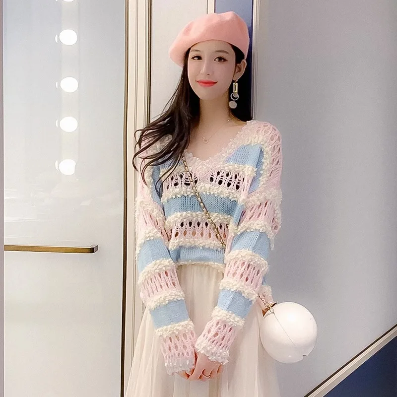 Ladies' Spring Summer Knitted Loose Fit Thin Long Sve V-Ne T-irt Sle Striped Hollow out Sweater Casual Commute Faion
Ladies' Spring Summer Knitted Loose Fit Thin Long Sve V-Ne T-irt Sle Striped Hollow out Sweater Casual Commute Faion