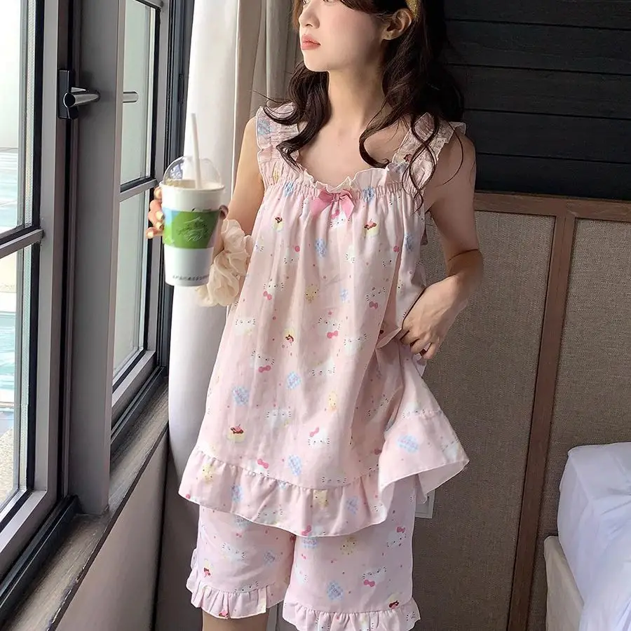 Sanrio Hello Kitty Halter Pajamas Women's Sleeping Wear Shorts Nightwear Kawaii Cartoon Negligee Summer Pijama Home Clothes Set
Sanrio Hello Kitty Halter Pajamas Women's Sleeping Wear Shorts Nightwear Kawaii Cartoon Negligee Summer Pijama Home Clothes Set
