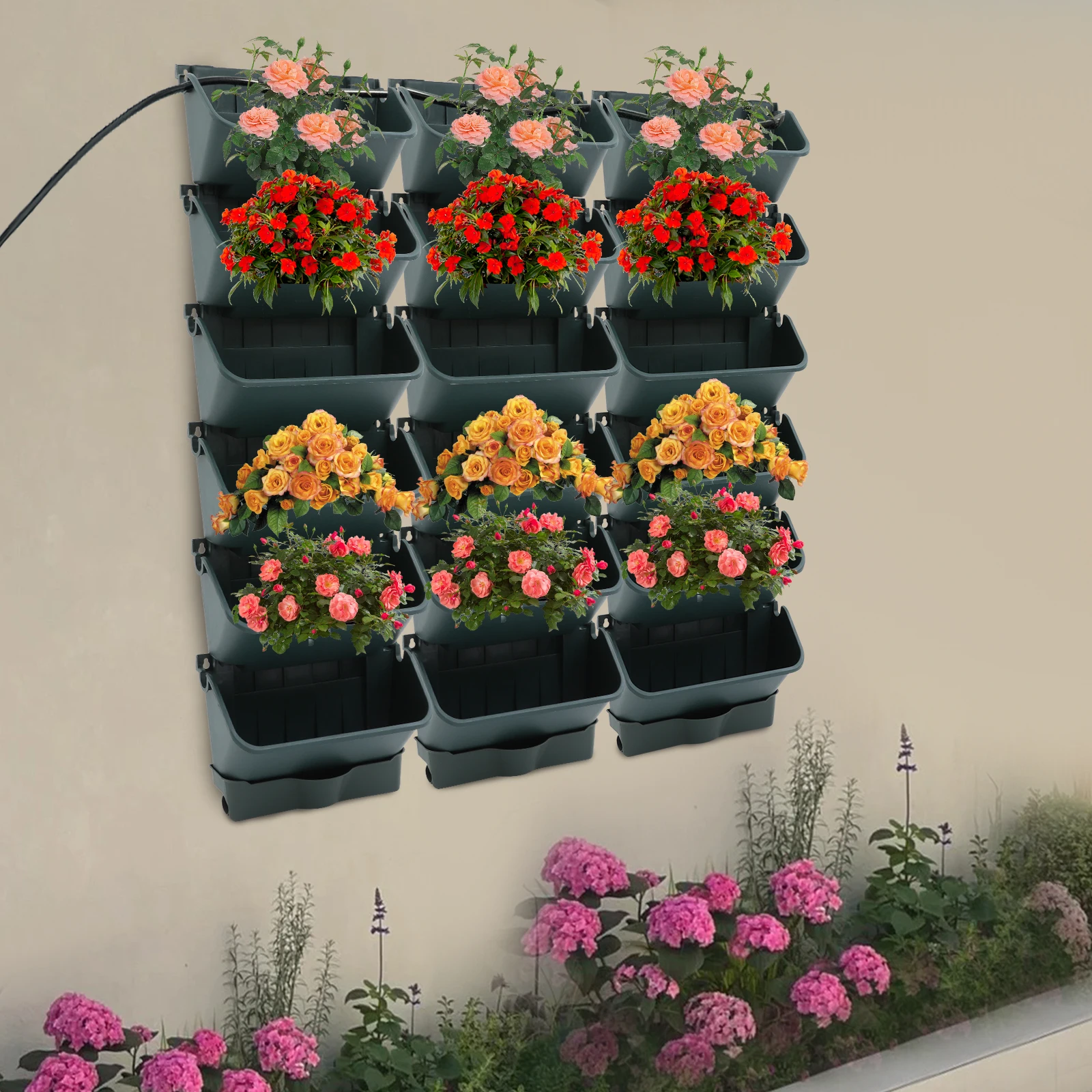 18-Pot Hanging Planter, Self-Watering Wall Planter with Timer, Auto Watering System, for Indoor Outdoor Garden, Max Load 154 lbs
18-Pot Hanging Planter, Self-Watering Wall Planter with Timer, Auto Watering System, for Indoor Outdoor Garden, Max Load 154 lbs