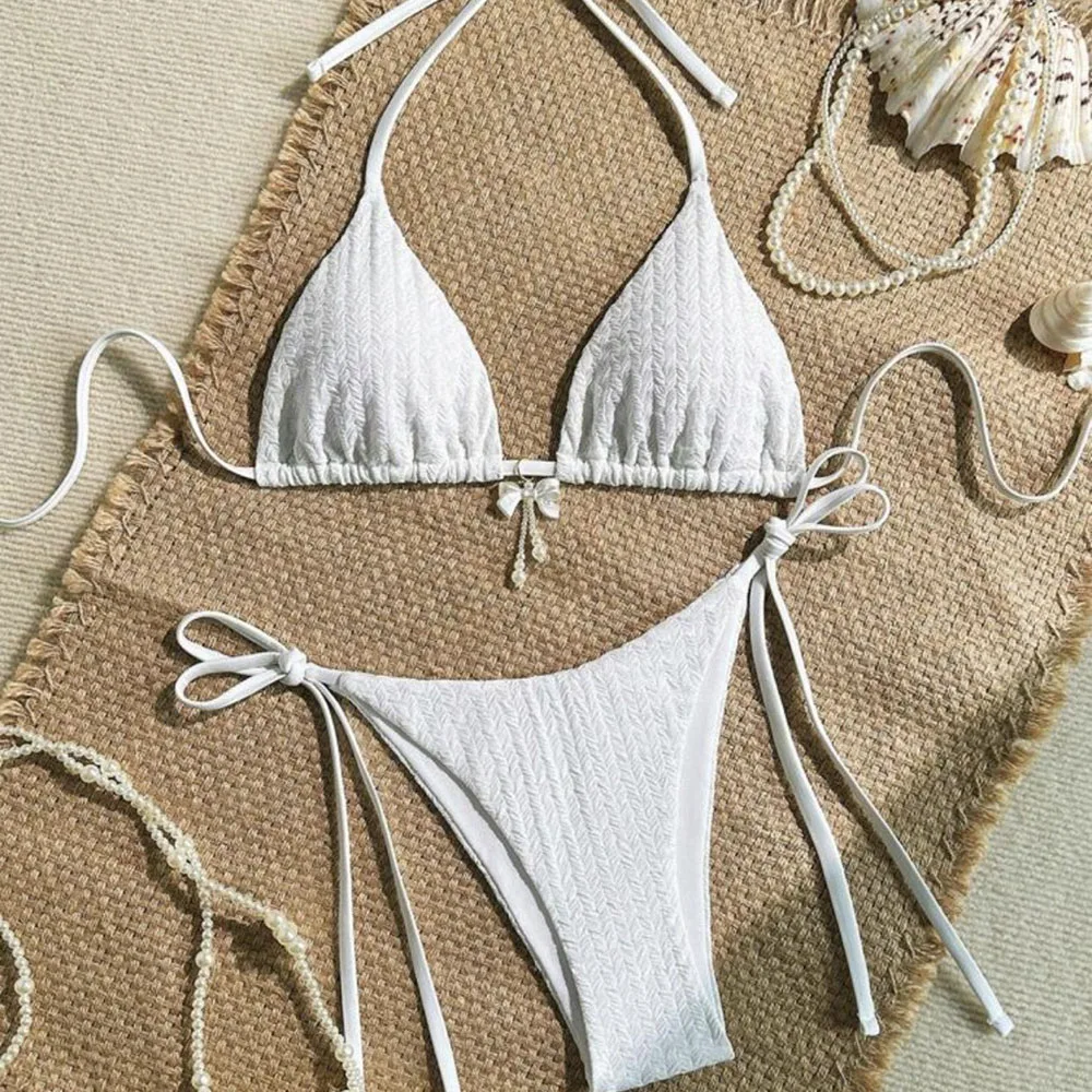 New Bikini Women's Swimsuit Sexy Two-Piece Set Backless Lace Up Solid Color Triangle Top Thong Women's Hot Spring Beach Outfit
New Bikini Women's Swimsuit Sexy Two-Piece Set Backless Lace Up Solid Color Triangle Top Thong Women's Hot Spring Beach Outfit