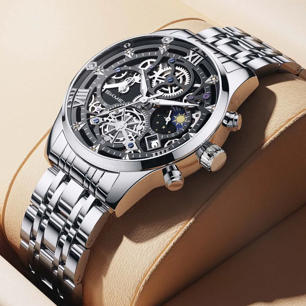 SKMEI Men's Quartz Wristwatch Skeleton Business Steel Strap Watch Fashionable Quartz Watch for Men reloj hombre часы Gift
SKMEI Men's Quartz Wristwatch Skeleton Business Steel Strap Watch Fashionable Quartz Watch for Men reloj hombre часы Gift