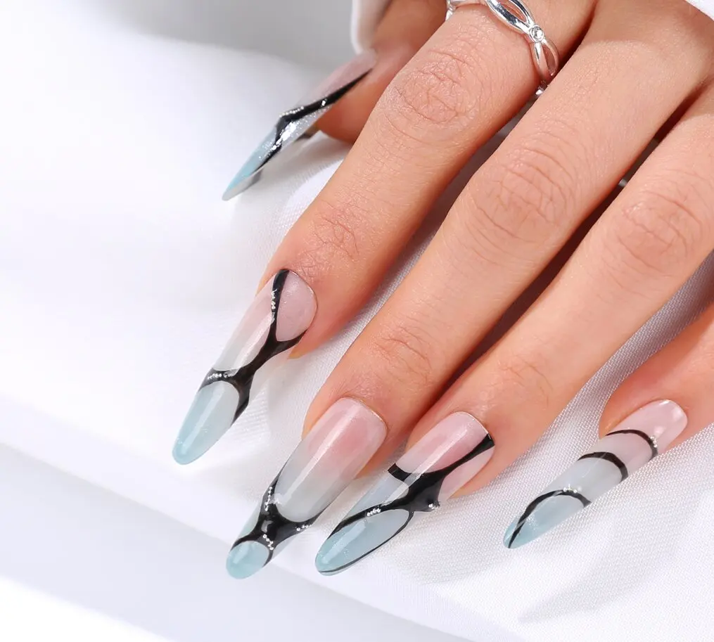 10-piece set of handmade press-on nails, extra-long stiletto nails, assorted sizes, stiletto-to-oval nail protection
10-piece set of handmade press-on nails, extra-long stiletto nails, assorted sizes, stiletto-to-oval nail protection