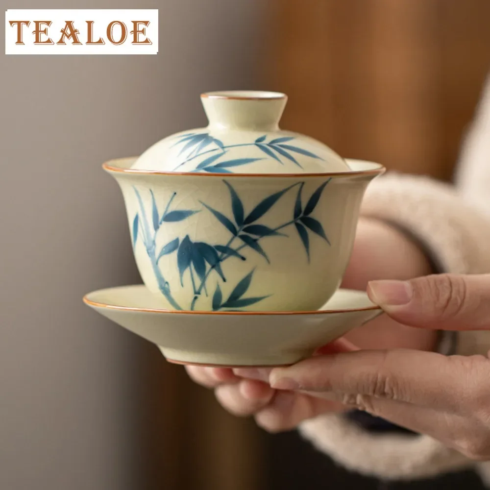 150ml Hand-painted Bamboo Gaiwan Japanese Cream Ru Kiln Three Talented Tea Tureen Tea Maker Cover Bowl Chinese Teaset Collection
150ml Hand-painted Bamboo Gaiwan Japanese Cream Ru Kiln Three Talented Tea Tureen Tea Maker Cover Bowl Chinese Teaset Collection