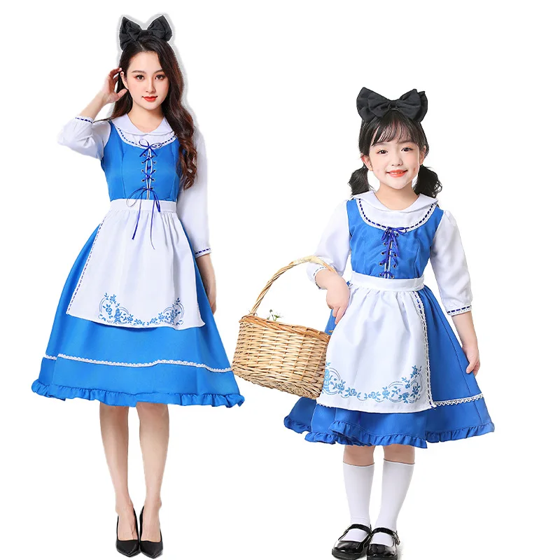 Halloween Alice in Wonderland cosplay costume for adults and children, blue and white dress, maid and country costume
Halloween Alice in Wonderland cosplay costume for adults and children, blue and white dress, maid and country costume