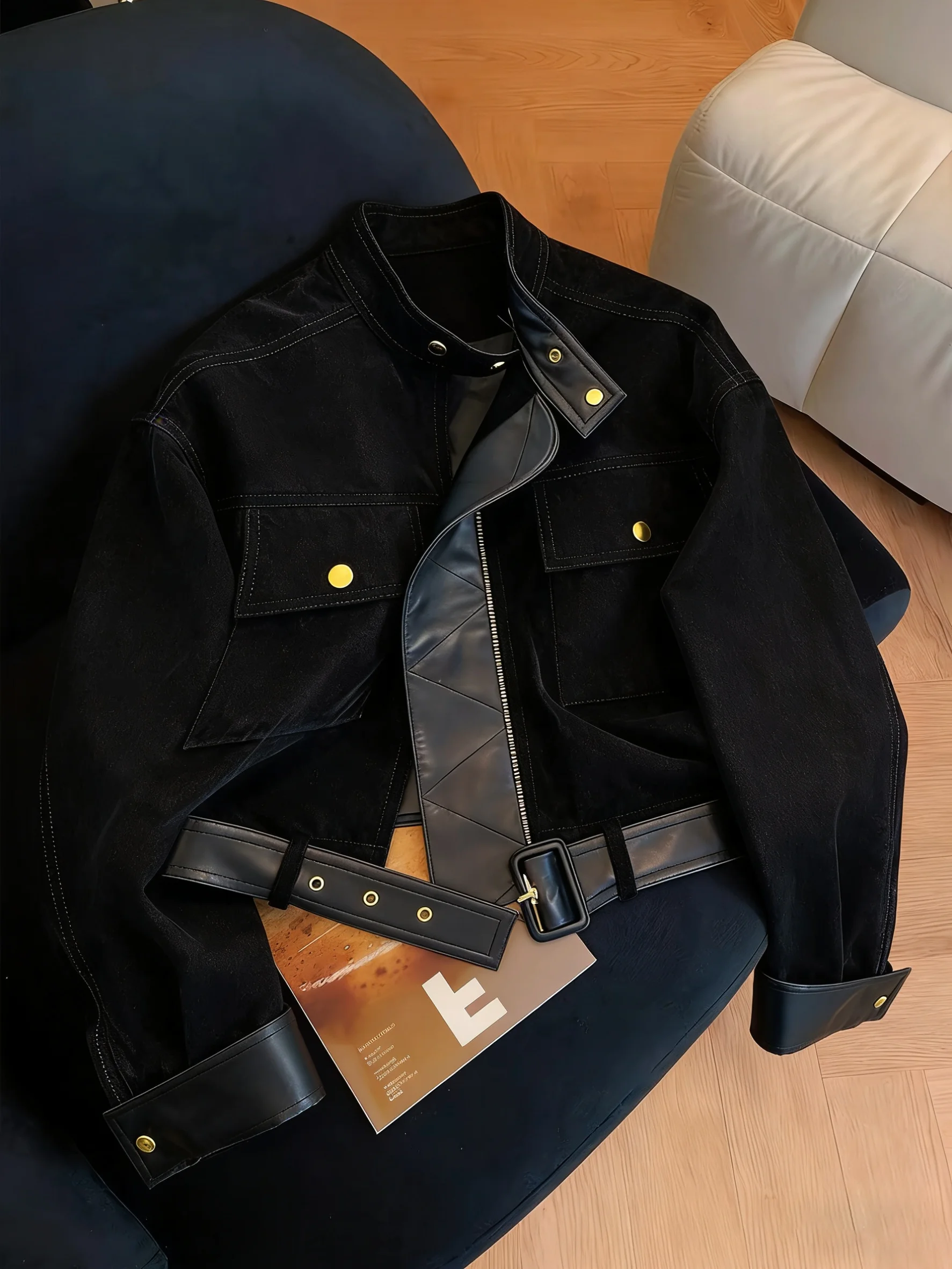 Vintage Bla ort PU Leather Patchwork Jaet ex Spring Autumn Sweet Cool Small Size Versatile Men's Women's Top
Vintage Bla ort PU Leather Patchwork Jaet ex Spring Autumn Sweet Cool Small Size Versatile Men's Women's Top