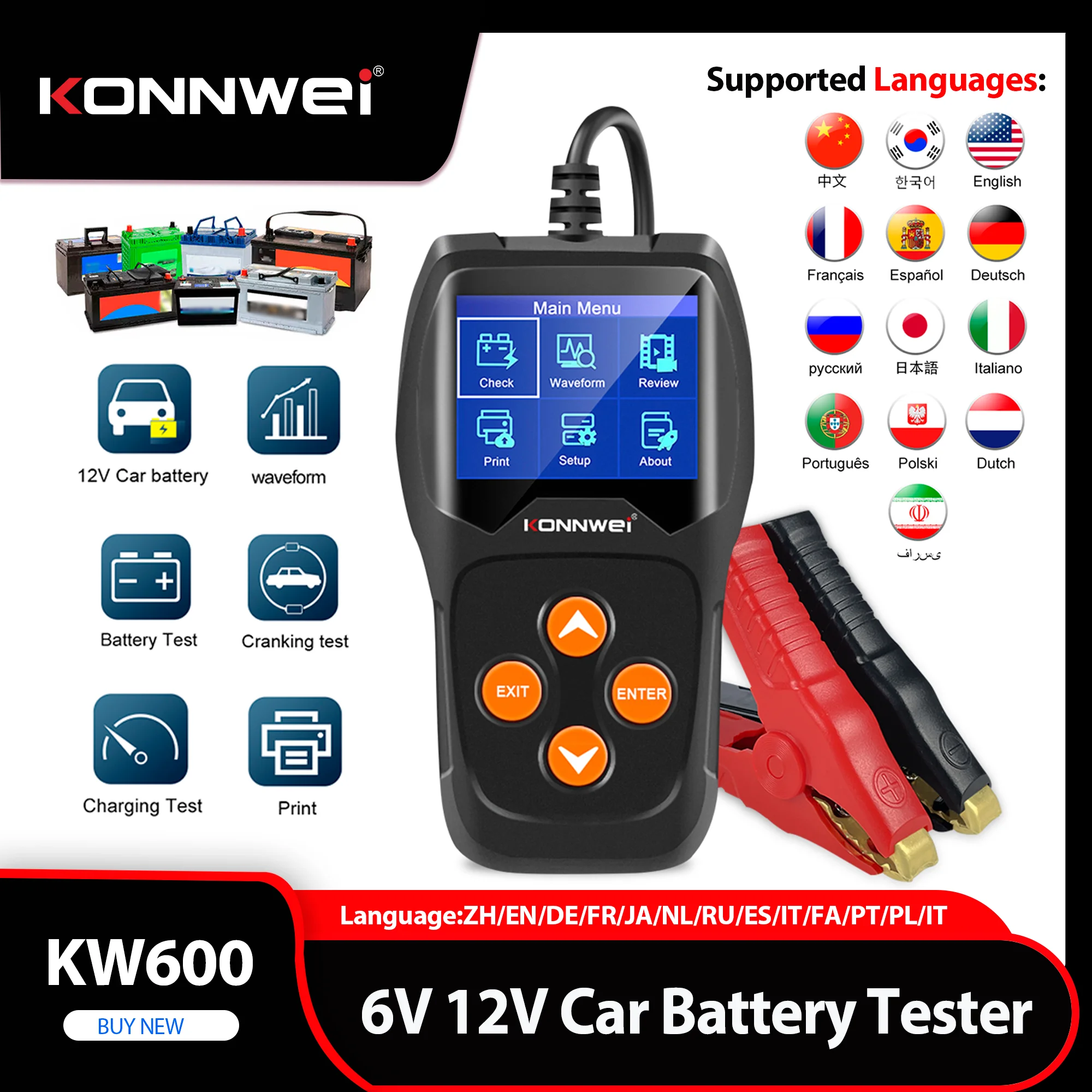 2026 KONNWEI KW600 Car Battery Tester 6V 12V Real-time Battery Health Monitoring Wavefom Charging Test Auto Battery Testing tool
2026 KONNWEI KW600 Car Battery Tester 6V 12V Real-time Battery Health Monitoring Wavefom Charging Test Auto Battery Testing tool