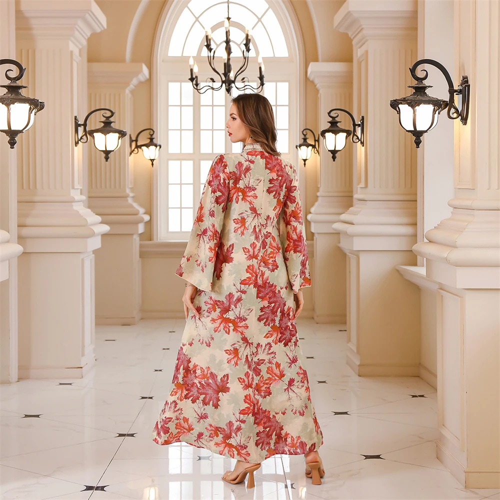 Leaf Floral Printed Abaya Women Chic Dress Muslim Fashion Gown Long Sleeves Robe Loose V-neck Clothing Eid Dubai 
Leaf Floral Printed Abaya Women Chic Dress Muslim Fashion Gown Long Sleeves Robe Loose V-neck Clothing Eid Dubai