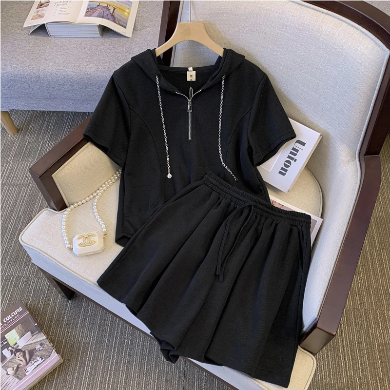 2024 Fashion Women's Summer Suits Hooded Short Sleeve Tops Female High Waist Wide Leg Shorts Ladies Casual 2 Piece Sets Z233
2024 Fashion Women's Summer Suits Hooded Short Sleeve Tops Female High Waist Wide Leg Shorts Ladies Casual 2 Piece Sets Z233