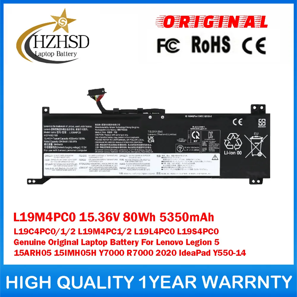 L19M4PC0 15.36V 80Wh 5350mAh L19C4PC0/1/2 L19M4PC1/2 L19L4PC0/S4PC0 Genuine Original Laptop Battery For Lenovo Legion 5 15ARH05
L19M4PC0 15.36V 80Wh 5350mAh L19C4PC0/1/2 L19M4PC1/2 L19L4PC0/S4PC0 Genuine Original Laptop Battery For Lenovo Legion 5 15ARH05