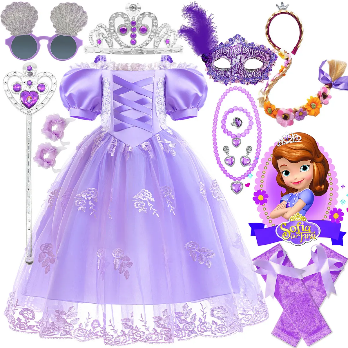 Disney Princess Sofia Deluxe Dress Up Set Girls Purple Princess Gown Puffy Outfit Kids Halloween Carnival Costume Set 3-10 Years
Disney Princess Sofia Deluxe Dress Up Set Girls Purple Princess Gown Puffy Outfit Kids Halloween Carnival Costume Set 3-10 Years