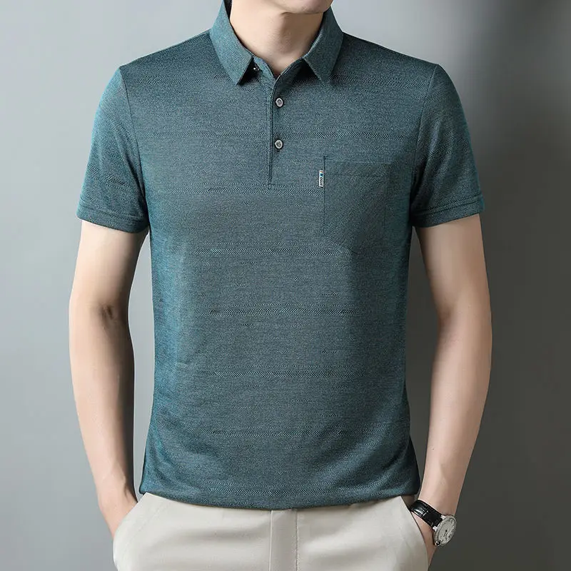 Men's Clothing Summer Button Solid Turn-down Collar Short Sleeve Pockets T-shirt Casual Formal Preppy Style Vacation Tops
Men's Clothing Summer Button Solid Turn-down Collar Short Sleeve Pockets T-shirt Casual Formal Preppy Style Vacation Tops