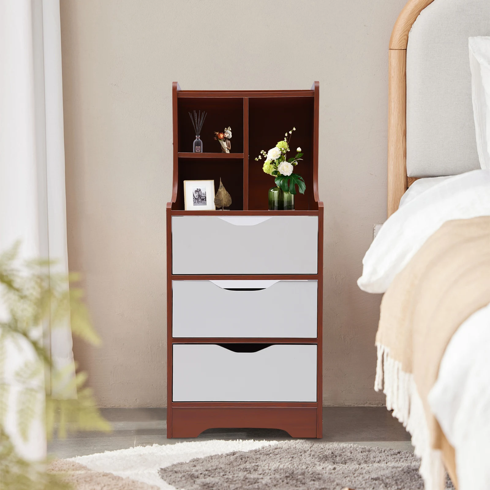 Nightstand 3 Drawers with Open Storage Cabinet Bedroom Side Stand Cabinet Tall Nightstand Bedside Tables with Storage
Nightstand 3 Drawers with Open Storage Cabinet Bedroom Side Stand Cabinet Tall Nightstand Bedside Tables with Storage