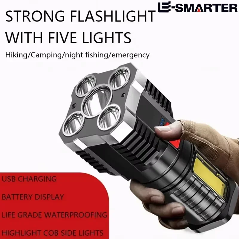 5LED High Power Led Flashlights Rechargeable Camping Spotlight with Side Light 3 Lighting Modes for Camping Adventure Outdoor
5LED High Power Led Flashlights Rechargeable Camping Spotlight with Side Light 3 Lighting Modes for Camping Adventure Outdoor