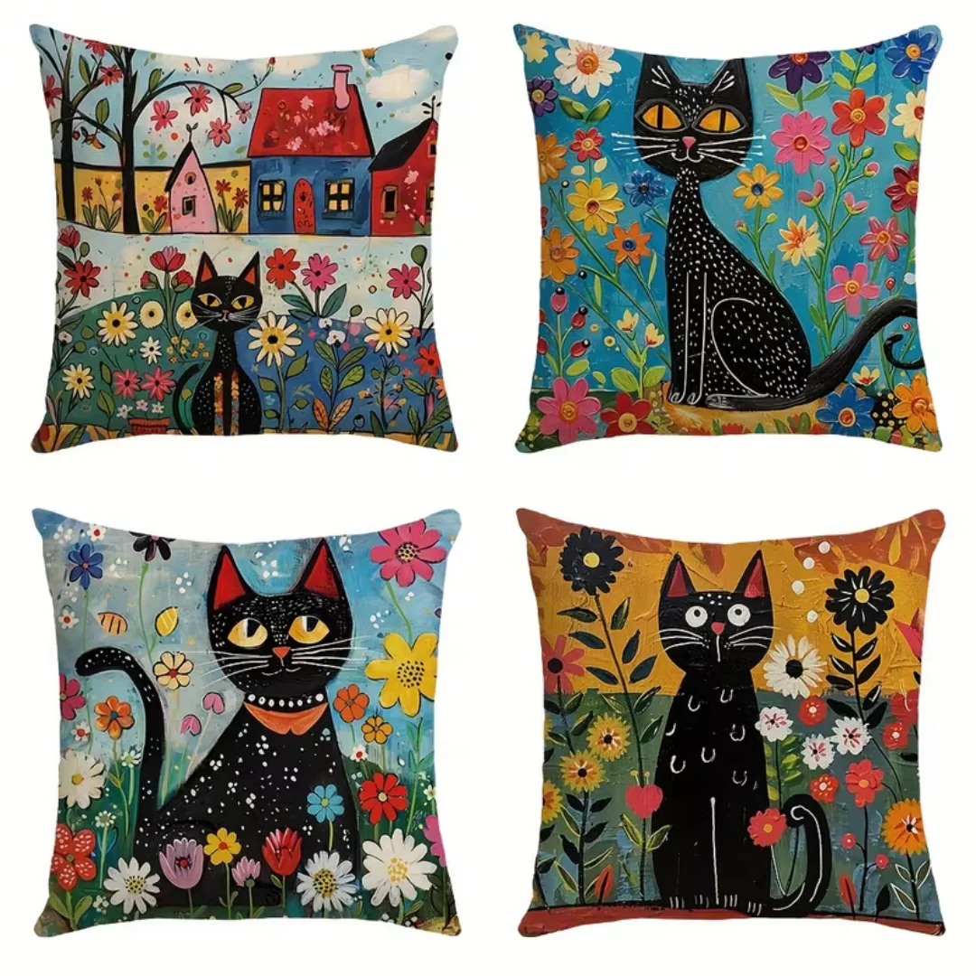 4pc Bohemian Style Cushion Cover Lovely Cats Print Soft Pillowcase for Home Living Room Bedroom Decoration Nap Companion Office
4pc Bohemian Style Cushion Cover Lovely Cats Print Soft Pillowcase for Home Living Room Bedroom Decoration Nap Companion Office