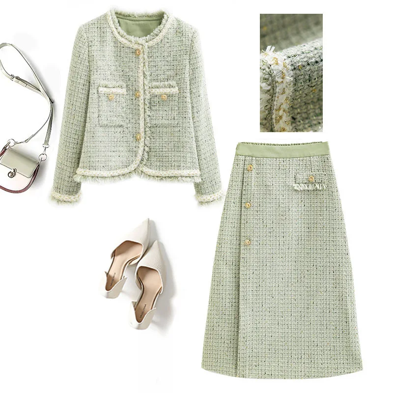 Women's tweed 2 pieces set, long sleeved round neck jacket+half skirt, 2026 new spring and autumn season set
Women's tweed 2 pieces set, long sleeved round neck jacket+half skirt, 2026 new spring and autumn season set