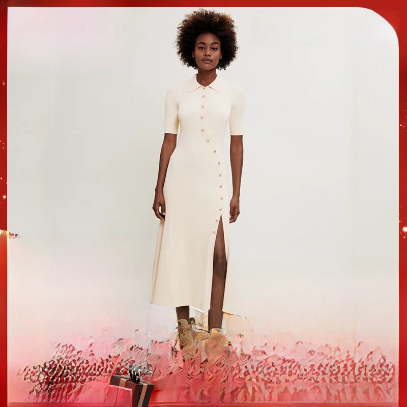 Ele Lady Spring Knitted Dr Collar Split Skirt High Waist Button ort Sve A-Line Midi Dr Ladies Faion
Ele Lady Spring Knitted Dr Collar Split Skirt High Waist Button ort Sve A-Line Midi Dr Ladies Faion