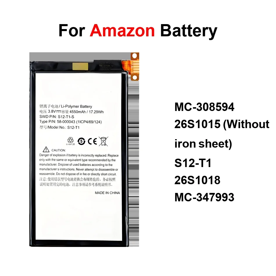 0-6300mAh Tablet Battery MC-308594 MC-347993 S12-T1 For Amazon Kindle Fire 4TH 5TH 6TH 7TH, 8" HD HD7 Hdx 4 7 10.1
0-6300mAh Tablet Battery MC-308594 MC-347993 S12-T1 For Amazon Kindle Fire 4TH 5TH 6TH 7TH, 8" HD HD7 Hdx 4 7 10.1