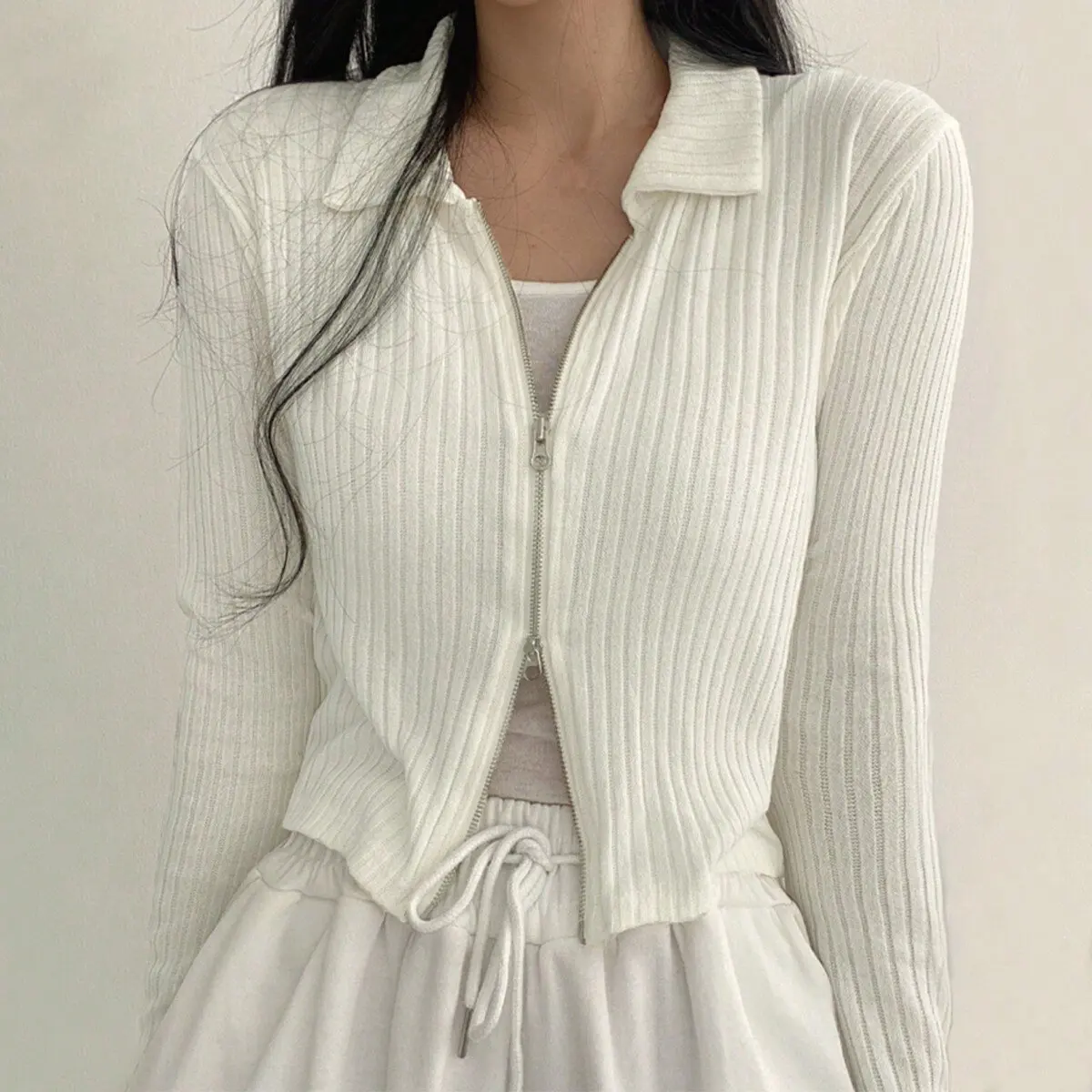 Korean Chic Spring Elegant Polo Collar Zipper Cardigan Top Slim Fit Long Sleeve White Women
Korean Chic Spring Elegant Polo Collar Zipper Cardigan Top Slim Fit Long Sleeve White Women