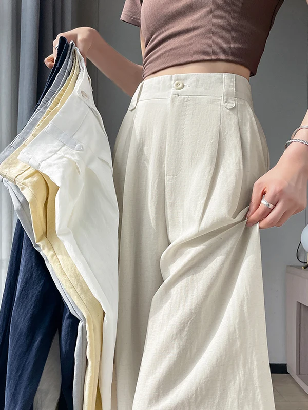 High Waist Wide Leg Pants Summer Casual Ice Silk Linen Floor Length Straight Cut Women's Loose Fit Trousers
High Waist Wide Leg Pants Summer Casual Ice Silk Linen Floor Length Straight Cut Women's Loose Fit Trousers