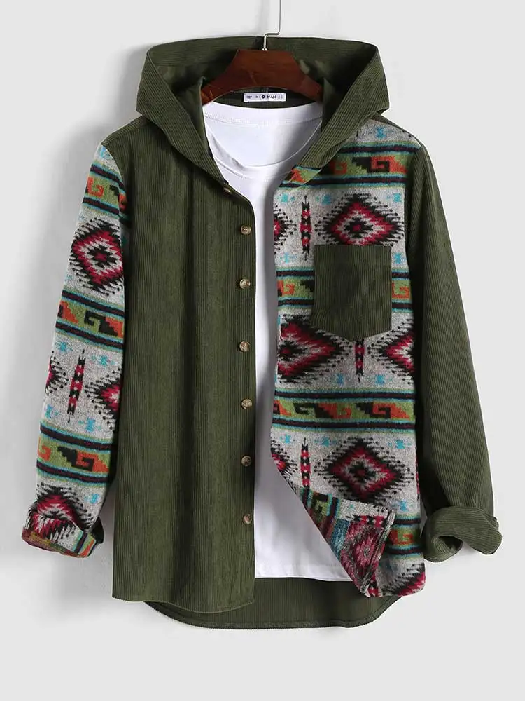 ZAFUL Men's Jacket Ethnic Corduroy Hooded Shacket Geometric Pattern Streetwear Spliced Shirt Jacket Unisex Outerwear Z5055847
ZAFUL Men's Jacket Ethnic Corduroy Hooded Shacket Geometric Pattern Streetwear Spliced Shirt Jacket Unisex Outerwear Z5055847