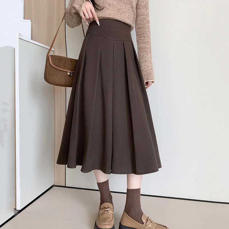 New Autumn Winter Woolen Womens Skirts Korean Ladies Fashion High Waist Wool Pleated Skirt Female A-line Long Skirts
New Autumn Winter Woolen Womens Skirts Korean Ladies Fashion High Waist Wool Pleated Skirt Female A-line Long Skirts