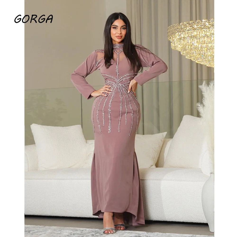 GORGA Customized Dusty Pink Ankle-Length Evening Dress Beading High Neck Crepe Prom Dress 2025 Long Sleeves Mermiad Party Dress
GORGA Customized Dusty Pink Ankle-Length Evening Dress Beading High Neck Crepe Prom Dress 2025 Long Sleeves Mermiad Party Dress