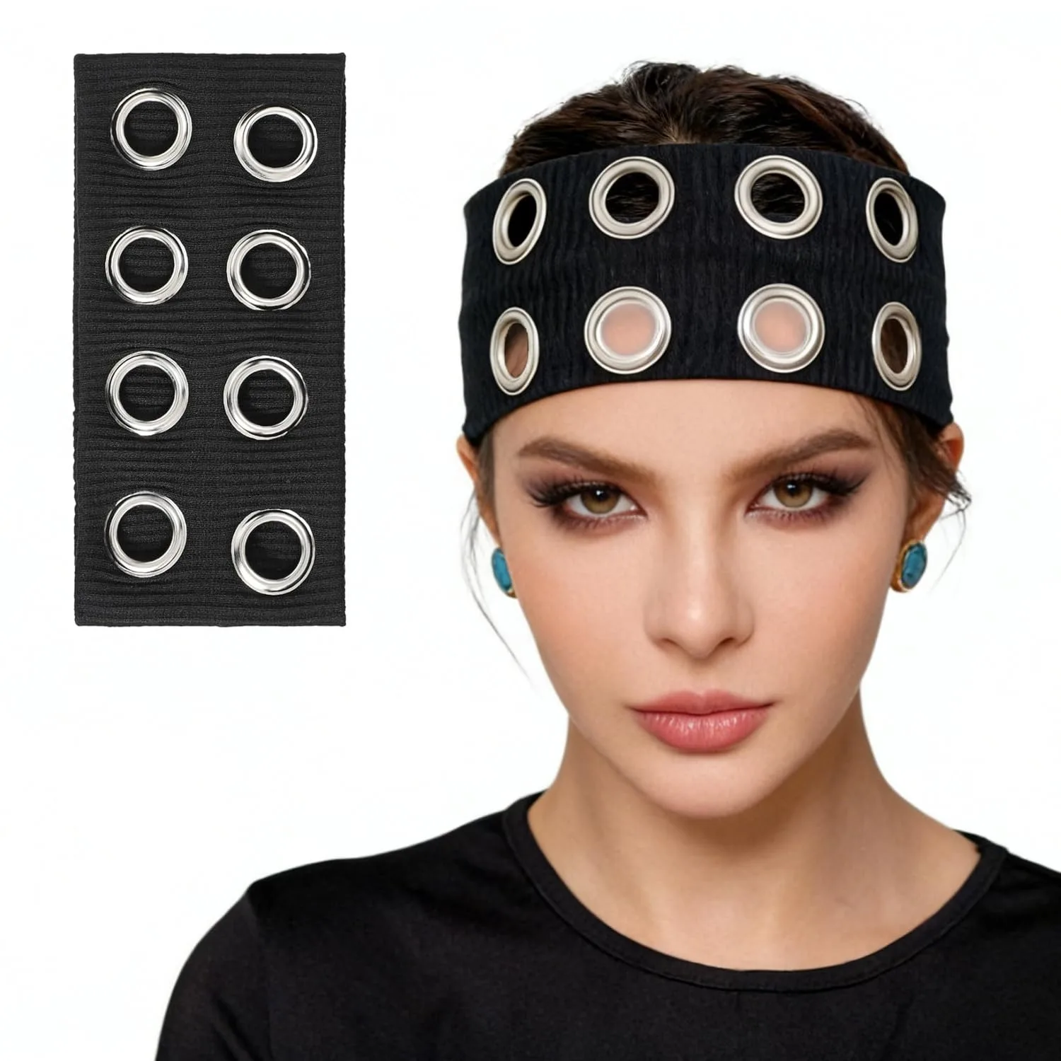 Punk Grunge Hollow Out Eyelet Wide Hair Bands, Stretch Grommet Elastic Headbands, Trendy Y2K Fashion Hair Accessories for Women
Punk Grunge Hollow Out Eyelet Wide Hair Bands, Stretch Grommet Elastic Headbands, Trendy Y2K Fashion Hair Accessories for Women