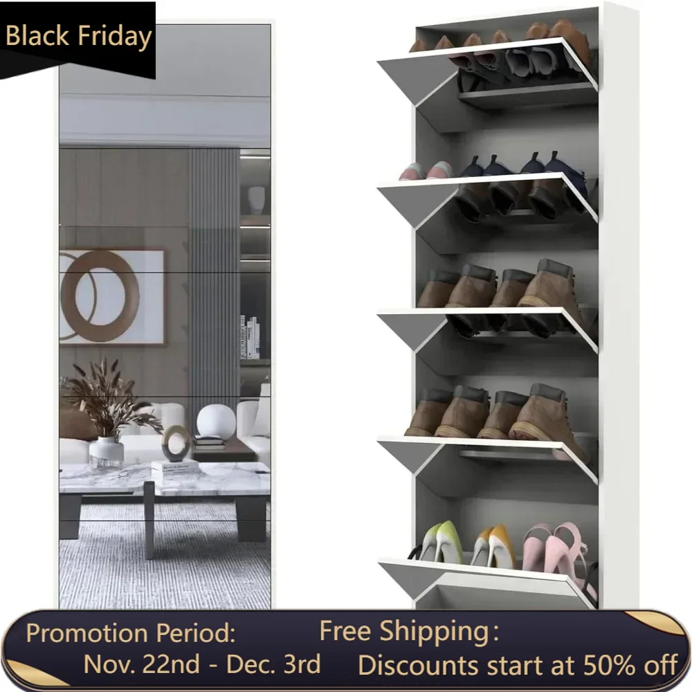 Shoe Cabinet with 5 Flip Drawers, Narrow Shoe Storage Cabinet for Entryway, Full Length Mirror Shoe Rack,White
Shoe Cabinet with 5 Flip Drawers, Narrow Shoe Storage Cabinet for Entryway, Full Length Mirror Shoe Rack,White